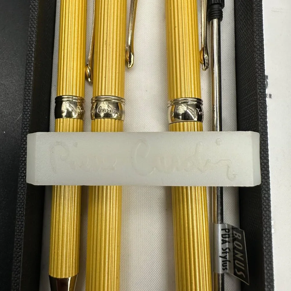 Pierre Cardin Yellow Pen Pencil Set Bonus Stylus Black Case Desk Office Gift